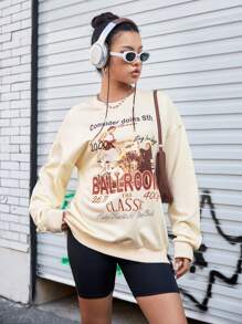 SHEIN Sports Women's Slogan Print Round Neck Sports Sweatshirt - Apricot - View 3