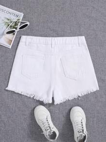 SHEIN Teen Girl Frayed Ripped Denim Shorts