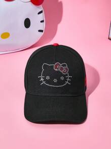 HELLO KITTY AND FRIENDS | SHEIN 水钻刺绣日常佩戴黑色棒球帽，防紫外线 - 黑色 - 查看 5