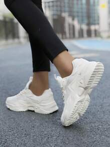 2024 Spring & Autumn New Casual Sports Shoes, Breathable Sneakers, Fashion Soft Sole Running Shoes, Women Flat Shoes - Beige - View 5