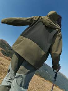 In My Nature Women's Colorblocked Hooded Outdoor Raincoat Jacket - Army Green - View 2
