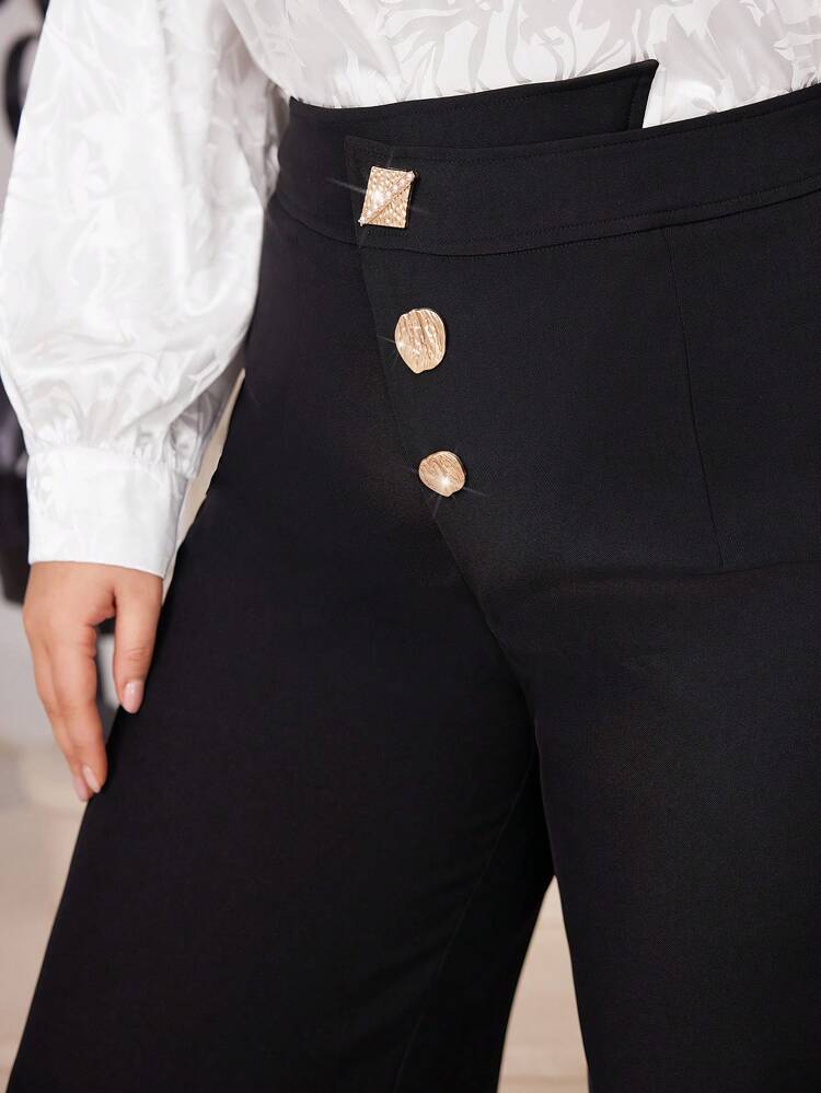 Plus Size Women's Button Decorated Suit Pants