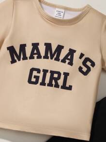 Baby Girl Street Fashion Letter Printed Top And Solid Color Flared Pants Set