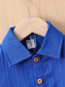 SHEIN Baby Boy's Solid Color Short Sleeve Shirt And Shorts Set - Blue - View 3