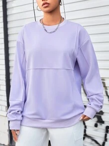 Streetz SHEIN Sport Solid Color Round Neck Sporty Sweatshirt With Drop Shoulder - Purple - View 4