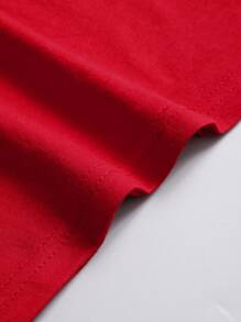 SHEIN EZwear Women's Astronaut Pattern Short Sleeve T-Shirt - Red - View 3