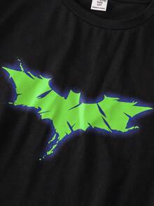 SHEIN Tween Boy 鬆身休閒夜光蝙蝠圖案圓領短袖t恤 - 黑色 - 查看 5