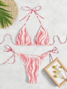 SHEIN Swim Summer Beach Striped Ruffle High Waisted Two-Piece Bikini Set - Multicolor - View 5