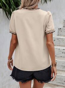 SHEIN LUNE 貝殼邊泡泡袖襯衫 - 杏色 - 查看 2