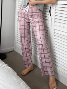 Women's Plaid Pajama Bottoms - Pink - View 1