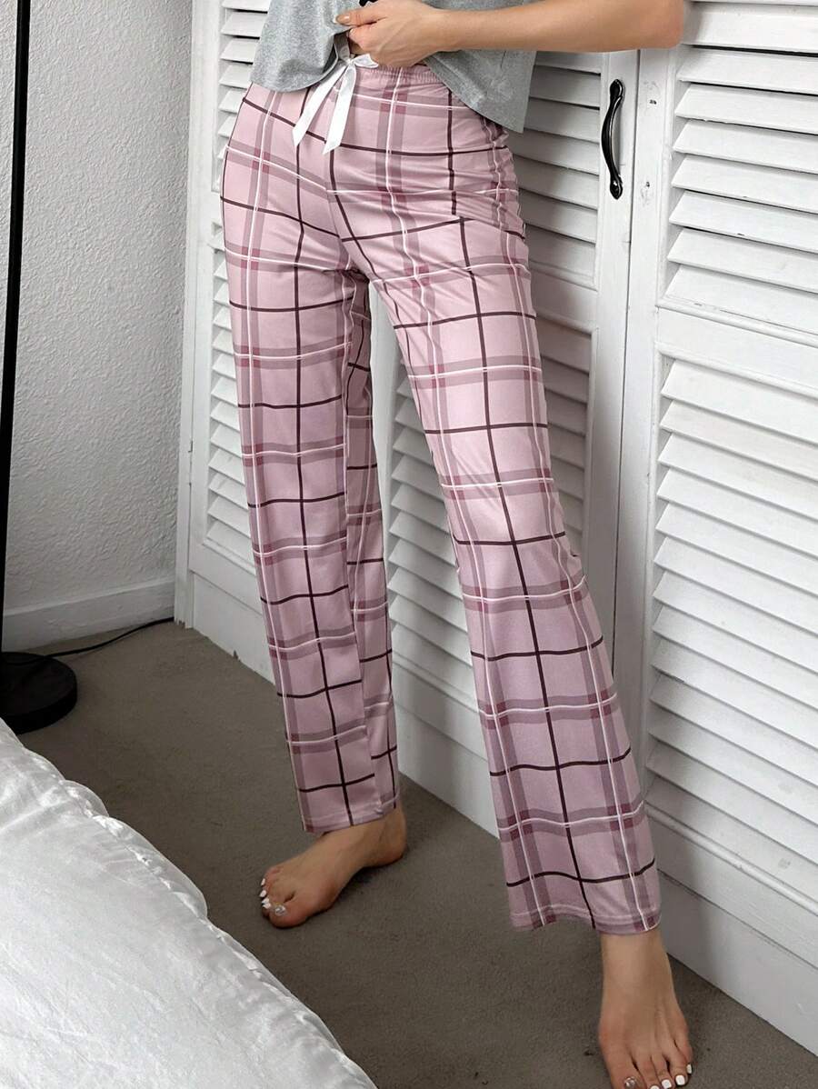 Women's Plaid Pajama Bottoms - Pink - View 1