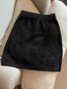 Flirla 3pcs Plain Color Fluffy Knitted Skirt