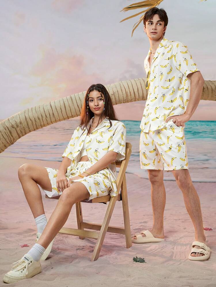 Men's Casual Knitted 2pcs/Set With Fun Banana Pattern