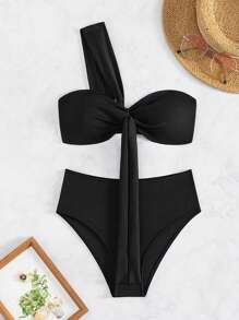 SHEIN Swim 女士单肩垂坠比基尼套装 夏季海滩