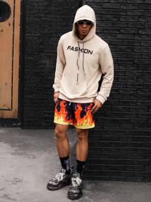 Gym Rark Boyfriend Style Men's Hooded Sports Sweatshirt With Letter Print Boyfriend Style Men Sweatshirt - Beige - View 4