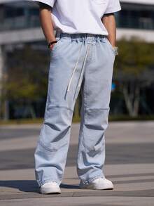 Manfinity Hypemode Pantalones De Mezclilla Con Cordón De Talla Grande Para Hombres - Azul - Ver 5