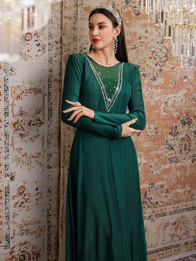 SHEIN Modely Ladies Round Neck Long Arabic Style Maxi Dress SHEIN USA