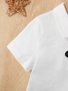 SHEIN Baby Boy's Casual White Button-Down Shirt And Elastic Waistband Letter Pattern Shorts Set