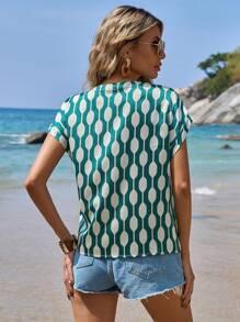 SHEIN Frenchy Của phụ nữ tay cánh In Áo sơ mi - màu xanh lá - Xem 5