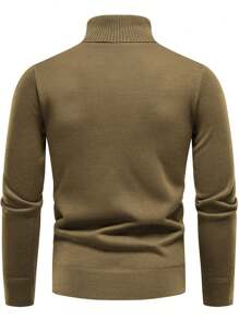 Manfinity Homme Men's High Neck Long Sleeve Fleece Sweater, Men Turtleneck Sweater, Men Turtle Neck, Mock Neck Men, Men Sweaters, Men Winter Sweaters - Camel - View 2