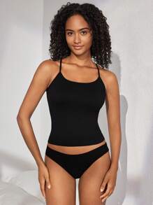 Ocili Leisure Extremely Stretchy Seamless & Skin-Friendly Non-Removable Padding Comfortable Solid Women Tops Black - Black - View 5