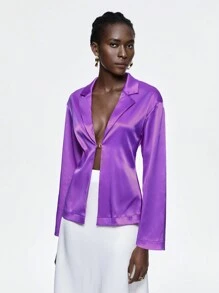BizChic Women's Solid Color Long Sleeve Shirt - Mauve Purple - View 5