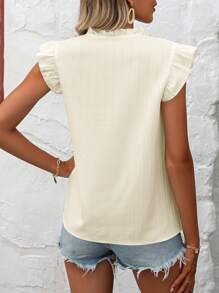 SHEIN LUNE Blusa De Cuello Con Lazo Y Volantes En Agujero Para Brazo, Bordado Con Flores