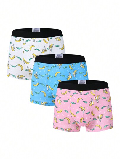 3 Piezas De Bóxers Para Hombres Con Estampado De Plátanos
