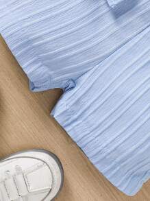 SHEIN Vintaside Kids 纹理短袖衬衫和短裤休闲基本清爽春夏男婴服装 - 藍色 - 查看 7