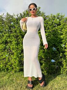 SHEIN EZwear White See-Through Mesh Bodycon Sundress For Women - White - View 7