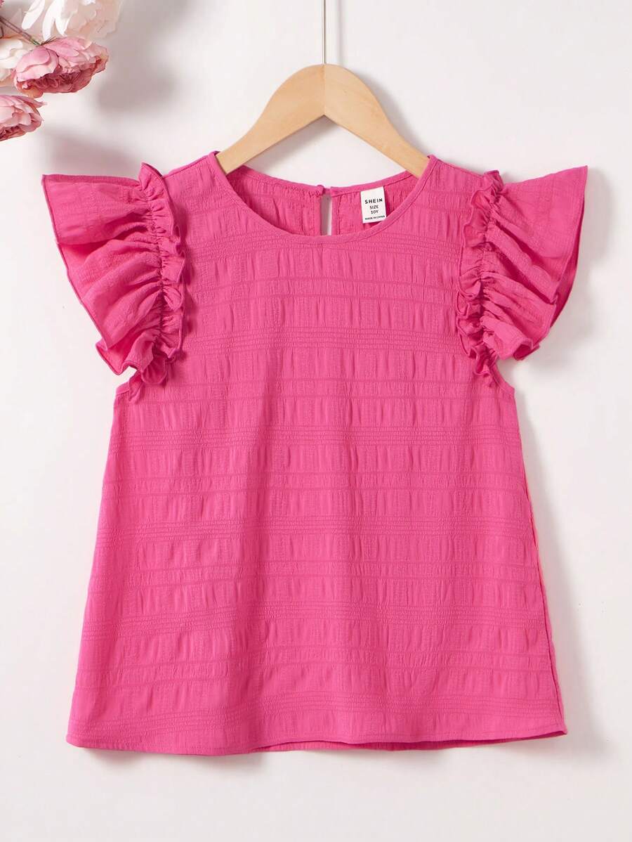 SHEIN Tween Girl's Woven Solid Color Round Neckline Cap Sleeve Casual ...