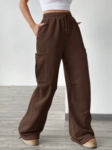 SHEIN EZwear Loose Fit Sweatpants With Side Pockets - Coffee Brown - View 3