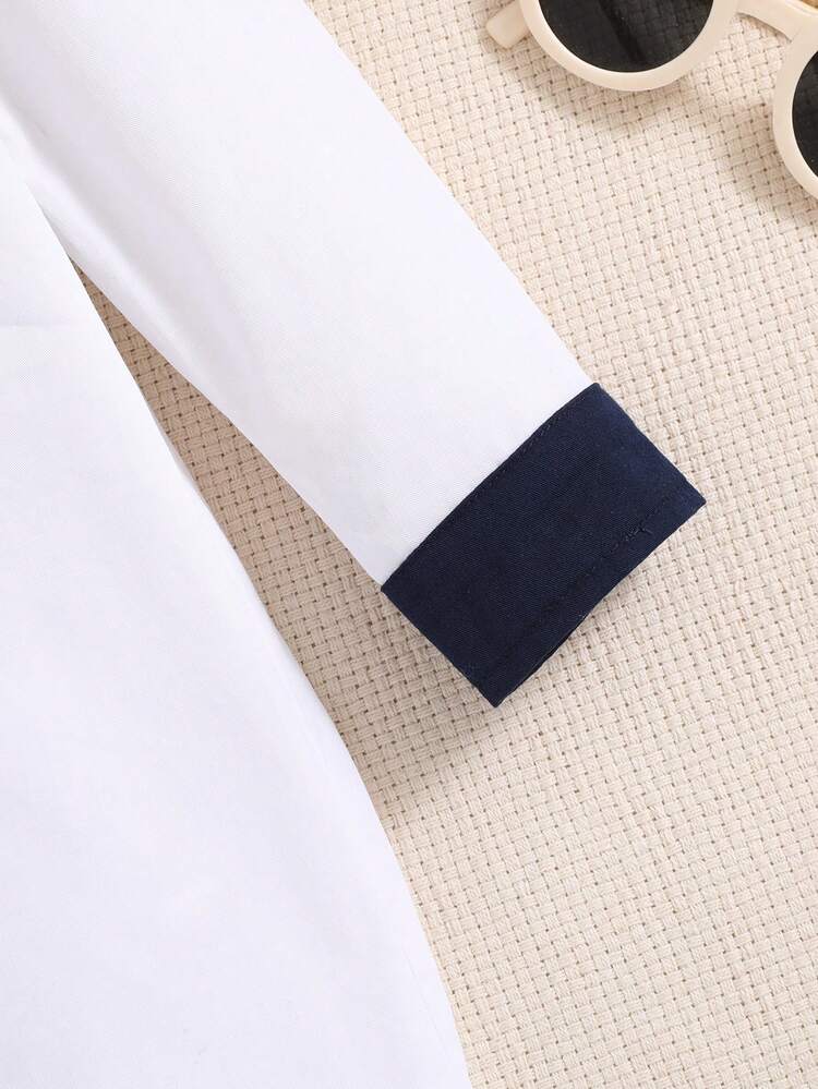 Baby Boys' Loose Fit Long Robe With Three-Color Collar And Long Sleeves