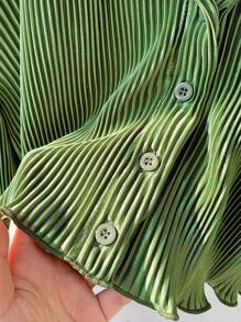 SHEIN Comfortcana 女士短款生菜下摆衬衫、长袖上衣 - 綠色 - 查看 6