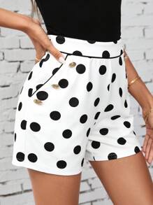 SHEIN Clasi Pantalones Cortos Impresos Para Mujer Con Lunares - Blanco y Negro - Ver 9