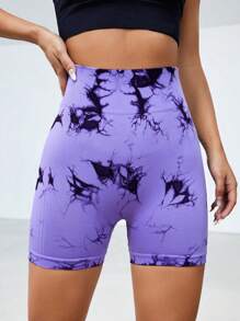 Easithlete 無縫染色運動短褲，彈性短褲 - 紫丁香色 - 查看 4