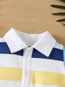 Baby Boy Simple Colorful Striped Short Sleeve Romper For Summer - Multicolor - View 3
