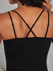 Ocili Leisure Extremely Stretchy Seamless & Skin-Friendly Non-Removable Padding Comfortable Solid Double Shoulder Straps Women Tops Black - Black - View 5