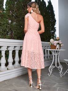 Simplee Women's Lace One Shoulder Dress - Pink - View 2