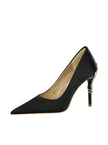 Kim loại trang trí Point Toe Stiletto gót tòa bơm, màu đen kim loại thanh lịch màu rắn bơm cao gót cho phụ nữ - màu đen - Xem 7