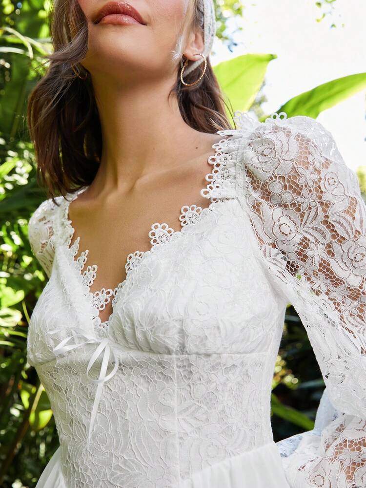 Women's Lace Splicing Long Sleeve Dress
