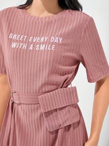 Mulvari Women's Arabic Style Letter Embroidery Textured Dress