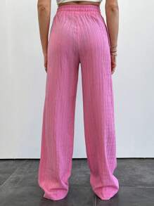 EURMUSE Women's Drawstring Waist Wide Leg Casual Pants - Pink - View 2