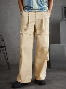 Manfinity VCAY Pantalones Casuales De Tela Tejida Suelta Para Hombre - Caqui - Ver 3