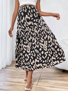 SHEIN Young Casual Elastic High Waist Allover Print Skirt With Adjustable Waistband For Maternity