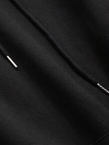 DAZY Men Kangaroo Pocket Drop Shoulder Drawstring Hoodie Without Tee - Black - View 4