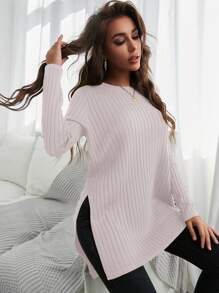 SHEIN Cottnline Jersey De Punto Asimétrico Con Dobladillo Alto-bajo Y Abertura Lateral - Rosa vieja - Ver 4