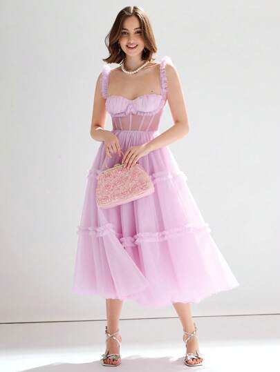 Enchnt Summer Women's Lilac Romantic Sleeveless Mesh Corset