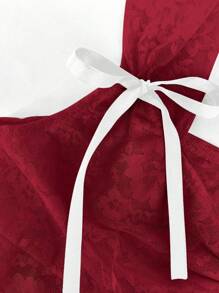 Sweetra Women'S Lace Camisole With Ruffled Chest And Bow Decoration - Burgundy - View 3