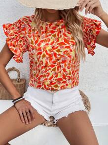 Breezaya Men's Casual All-Over Printed Round Neck Short Sleeve Shirt - Red - View 6